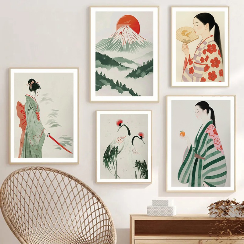 Japanese Lifestyle Home - Monte Fuji & Crane Impresión de